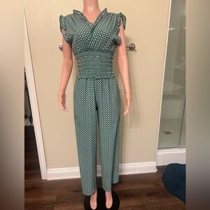 Max Studio Teal Geometric Jumpsuit